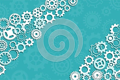 Blue background with the image of various gears. Vector Illustration